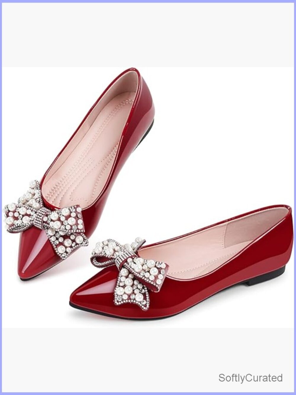 Pointed Toe Leather Flats with Rhinestones, Non-Slip Comfort Slip-On Shoes